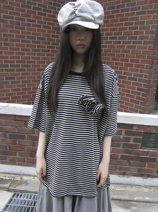 Striped Color-Block Floral Print Short Sleeve Tee