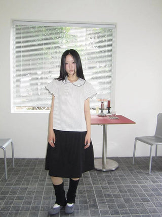 Striped Ruffle Collar Blouse