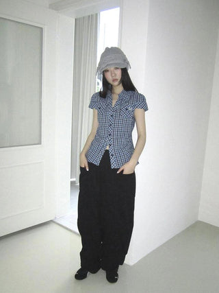 Summer Checkered Polo Waist Fit Short Sleeve Shirt