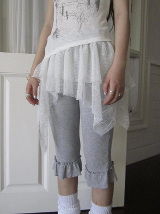 Summer Elastic Waist Ruffled Hem Slimming Shorts