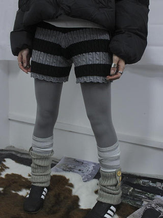 Textured Stripe Knit Shorts Women Stretch Slim Fit Color Block