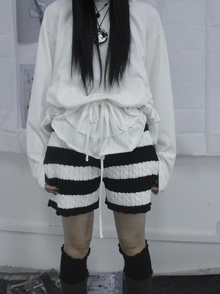 Textured Stripe Knit Shorts Women Stretch Slim Fit Color Block