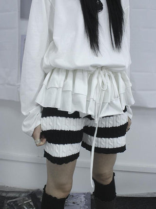 Textured Stripe Knit Shorts Women Stretch Slim Fit Color Block