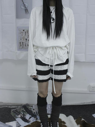 Textured Stripe Knit Shorts Women Stretch Slim Fit Color Block