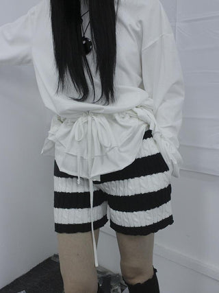 Textured Stripe Knit Shorts Women Stretch Slim Fit Color Block