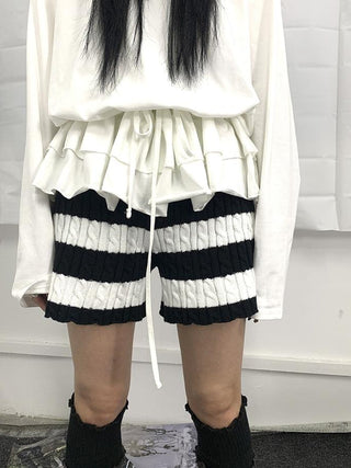Textured Stripe Knit Shorts Women Stretch Slim Fit Color Block
