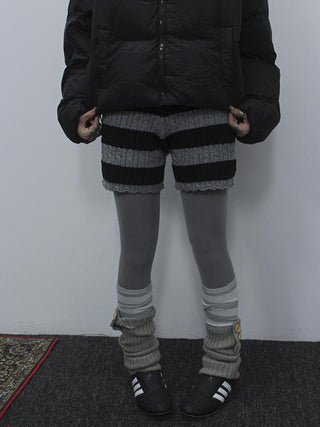 Textured Stripe Knit Shorts Women Stretch Slim Fit Color Block