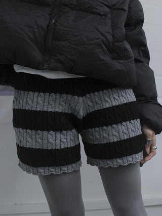 Textured Stripe Knit Shorts Women Stretch Slim Fit Color Block