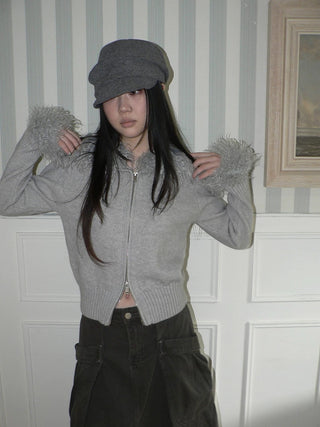 Thermal Knit Zip Hooded Straight Fit Commuter Short Solid Color Cardigans