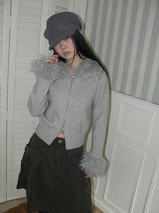 Thermal Knit Zip Hooded Straight Fit Commuter Short Solid Color Cardigans