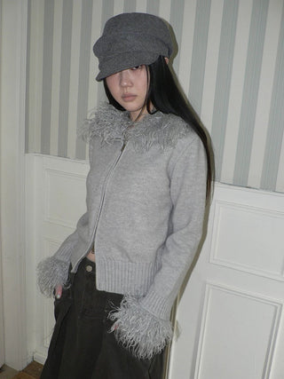 Thermal Knit Zip Hooded Straight Fit Commuter Short Solid Color Cardigans
