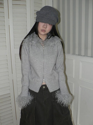 Thermal Knit Zip Hooded Straight Fit Commuter Short Solid Color Cardigans