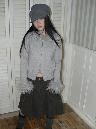 Thermal Knit Zip Hooded Straight Fit Commuter Short Solid Color Cardigans