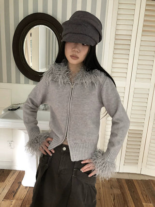 Thermal Knit Zip Hooded Straight Fit Commuter Short Solid Color Cardigans