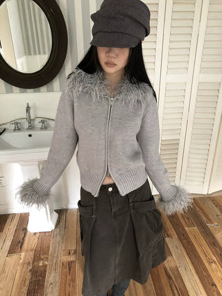 Thermal Knit Zip Hooded Straight Fit Commuter Short Solid Color Cardigans
