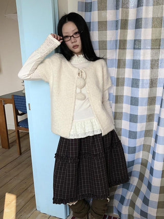 Tie Front Knit Korean Loose Layering Womens Short Sleeve Button Cardigans