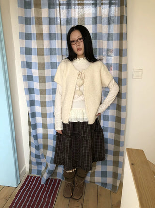 Tie Front Knit Korean Loose Layering Womens Short Sleeve Button Cardigans