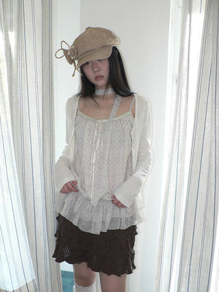 Two Piece Polka Dot Korean Long Sleeve Pullover Women Apricot Mint T-Shirt