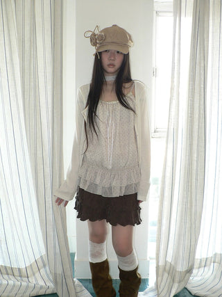 Two Piece Polka Dot Korean Long Sleeve Pullover Women Apricot Mint T-Shirt