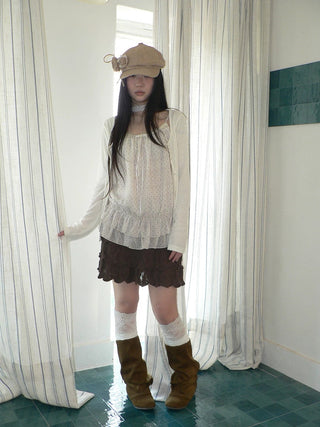 Two Piece Polka Dot Korean Long Sleeve Pullover Women Apricot Mint T-Shirt