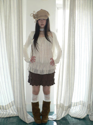 Two Piece Polka Dot Korean Long Sleeve Pullover Women Apricot Mint T-Shirt
