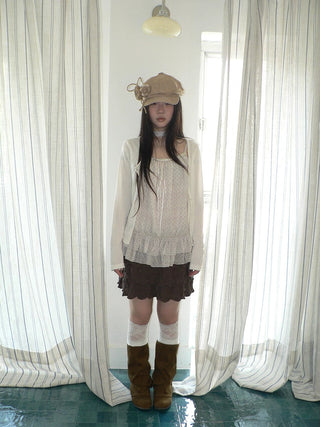 Two Piece Polka Dot Korean Long Sleeve Pullover Women Apricot Mint T-Shirt