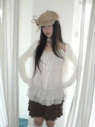 Two Piece Polka Dot Korean Long Sleeve Pullover Women Apricot Mint T-Shirt