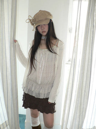 Two Piece Polka Dot Korean Long Sleeve Pullover Women Apricot Mint T-Shirt