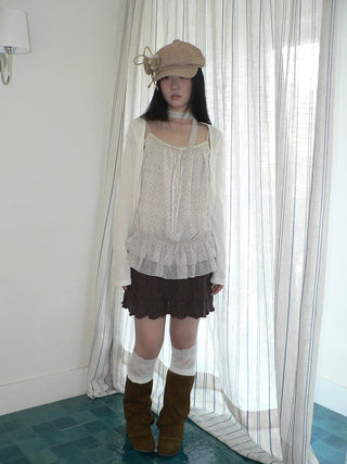 Two Piece Polka Dot Korean Long Sleeve Pullover Women Apricot Mint T-Shirt
