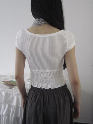 U Neck Tie Front Stretch Cotton Slim Fit Cropped Tee