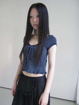 U Neck Tie Front Stretch Cotton Slim Fit Cropped Tee