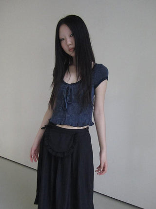 U Neck Tie Front Stretch Cotton Slim Fit Cropped Tee
