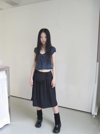 U Neck Tie Front Stretch Cotton Slim Fit Cropped Tee