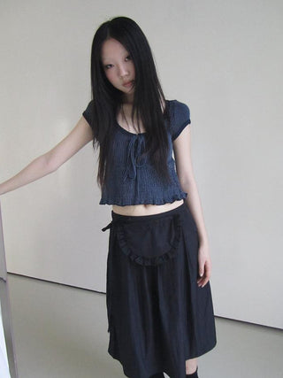 U Neck Tie Front Stretch Cotton Slim Fit Cropped Tee