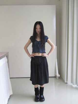U Neck Tie Front Stretch Cotton Slim Fit Cropped Tee