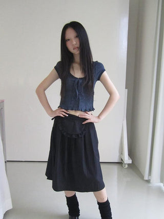 U Neck Tie Front Stretch Cotton Slim Fit Cropped Tee