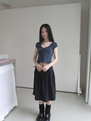 U Neck Tie Front Stretch Cotton Slim Fit Cropped Tee