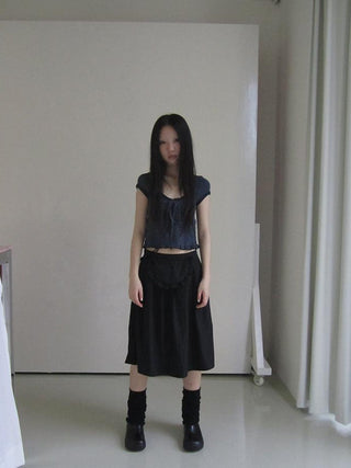 U Neck Tie Front Stretch Cotton Slim Fit Cropped Tee