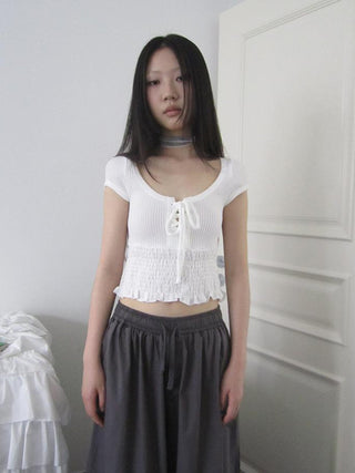 U Neck Tie Front Stretch Cotton Slim Fit Cropped Tee