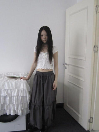 U Neck Tie Front Stretch Cotton Slim Fit Cropped Tee