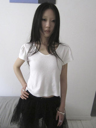 V-Neck Crop Top With Small Wing Sleeves