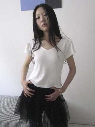 V-Neck Crop Top With Small Wing Sleeves