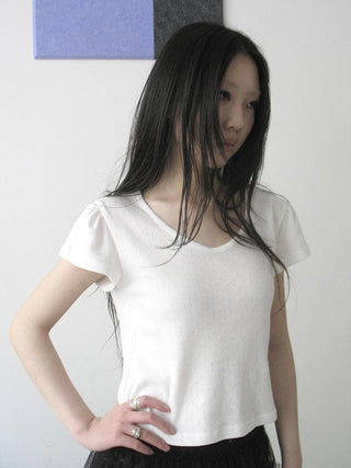 V-Neck Crop Top With Small Wing Sleeves
