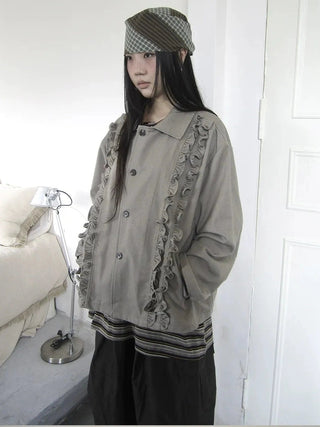 Vintage Autumn Notched Collar Single Breasted Wool Coat Jacket