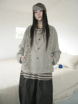 Vintage Autumn Notched Collar Single Breasted Wool Coat Jacket