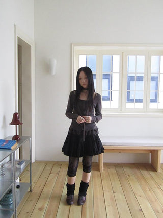 Vintage Black Lace Trim A Line Skirt With Elastic Waist
