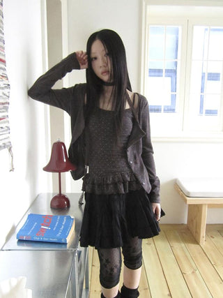 Vintage Black Lace Trim A Line Skirt With Elastic Waist