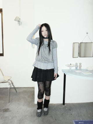 Vintage Black Lace Trim A Line Skirt With Elastic Waist