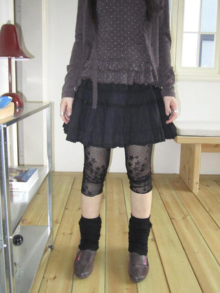 Vintage Black Lace Trim A Line Skirt With Elastic Waist