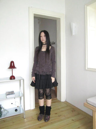 Vintage Black Lace Trim A Line Skirt With Elastic Waist